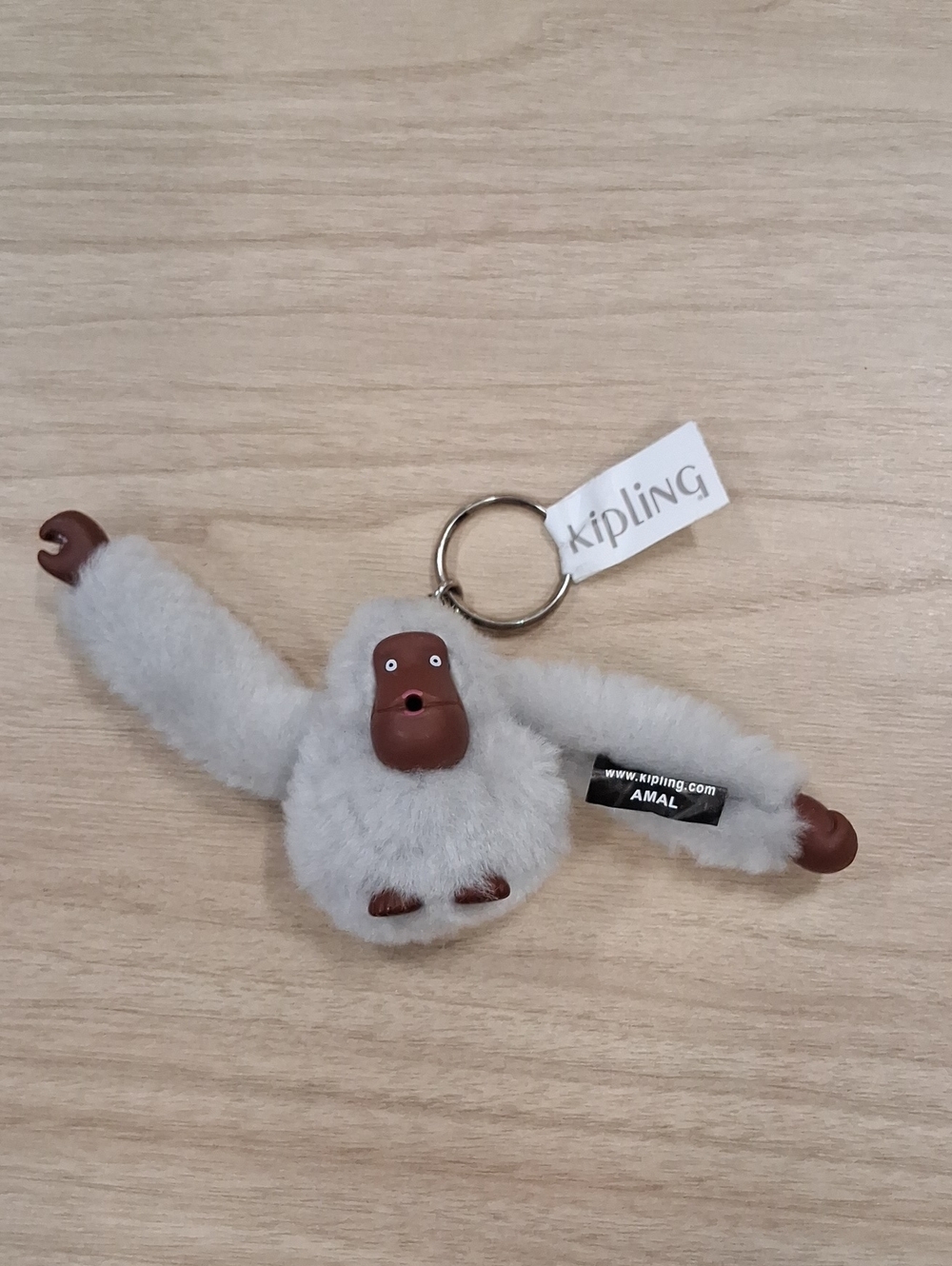 Kipling Amal Plush Monkey Keychain - Light Gray